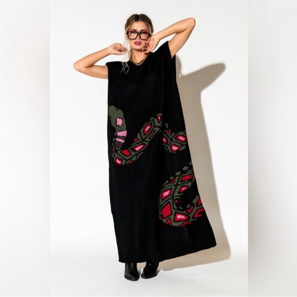 Dressed in LALA Big Reputation Oversized Knit Maxi Dress Snake